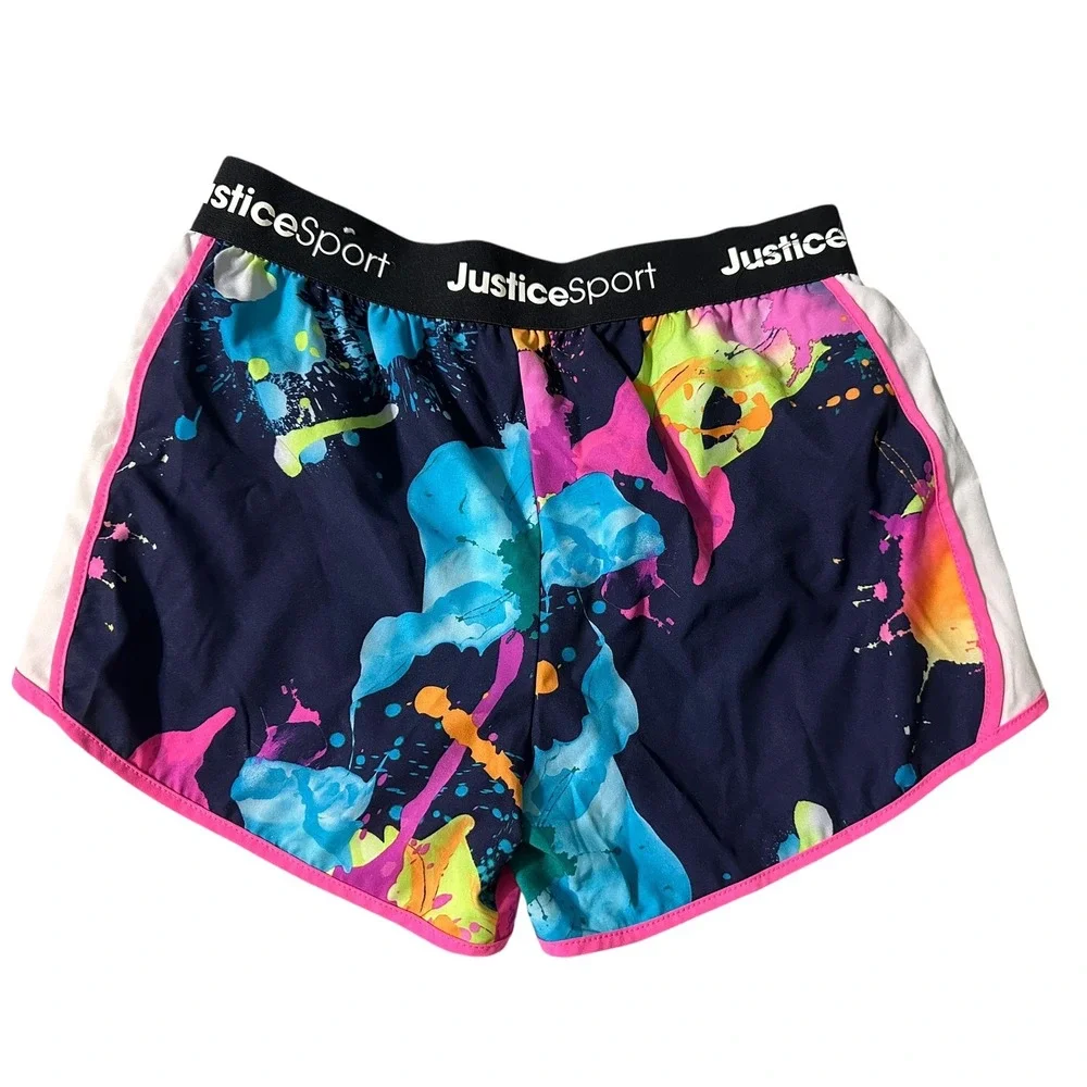 Justice Sport Girls Active Running Shorts Multicolor Splash Paint Athletic‎